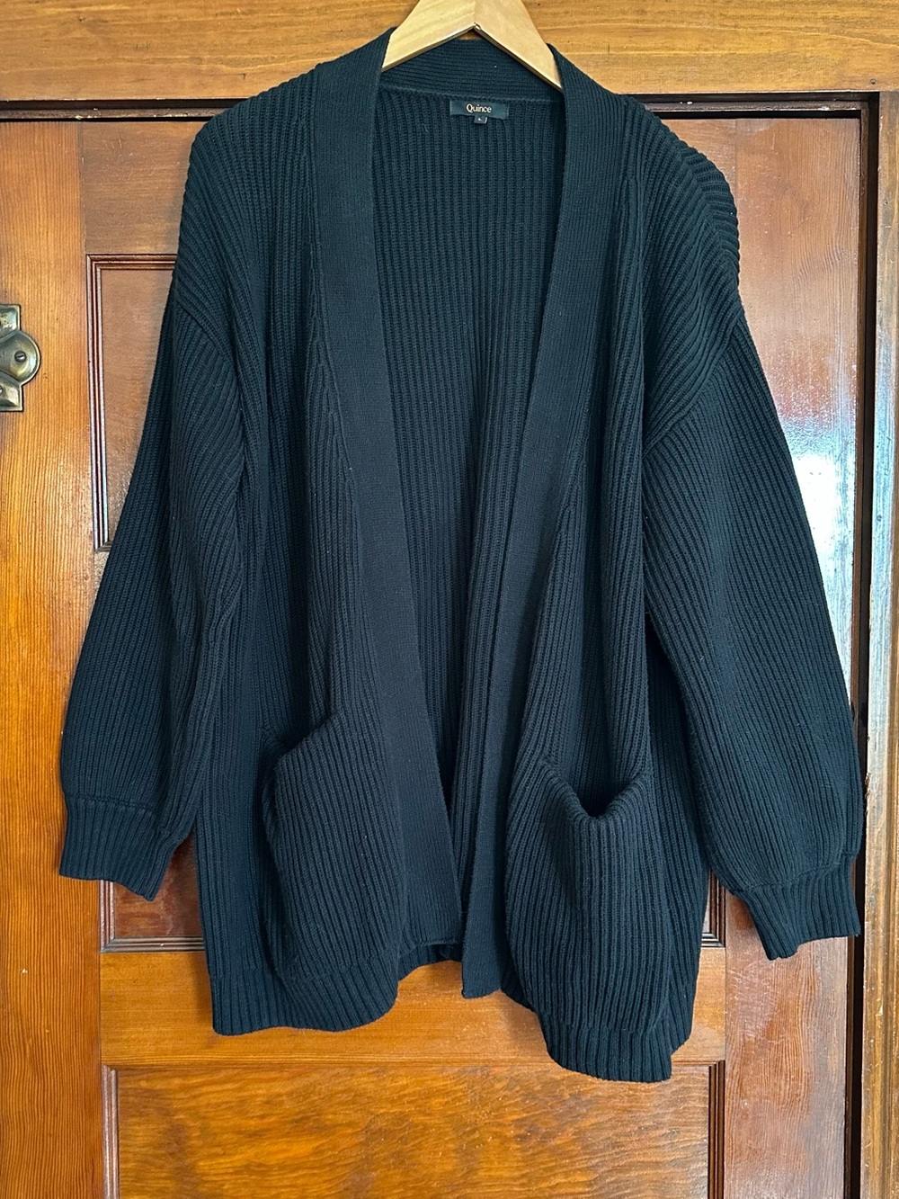 Quince Black 100% Organic Cotton Ribbed Knit Oversized Cardigan Size Large